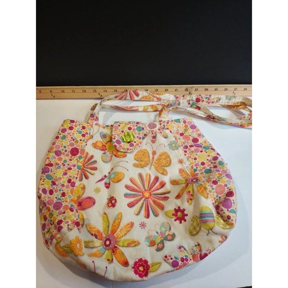Floral & Butterfly Embroidered Cream Canvas Fabric Shoulder Bag / Tote